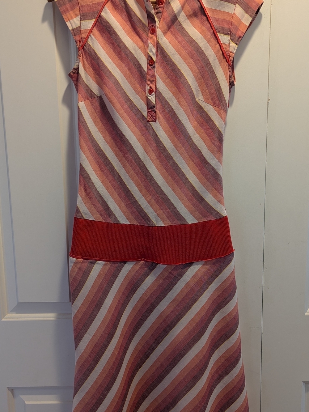 MGN Striped Capped Sleeves Midi Dress